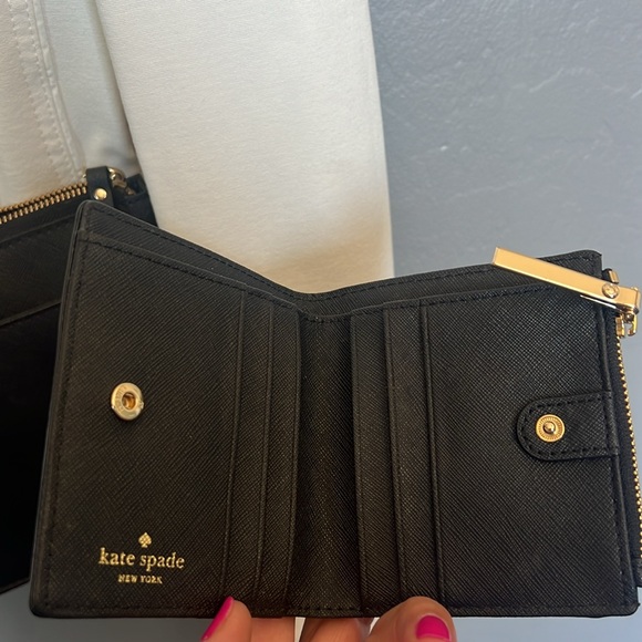 Kate Spade Black over the shoulder purse with matching wallet 9” wide 7” tall. - Picture 5 of 7